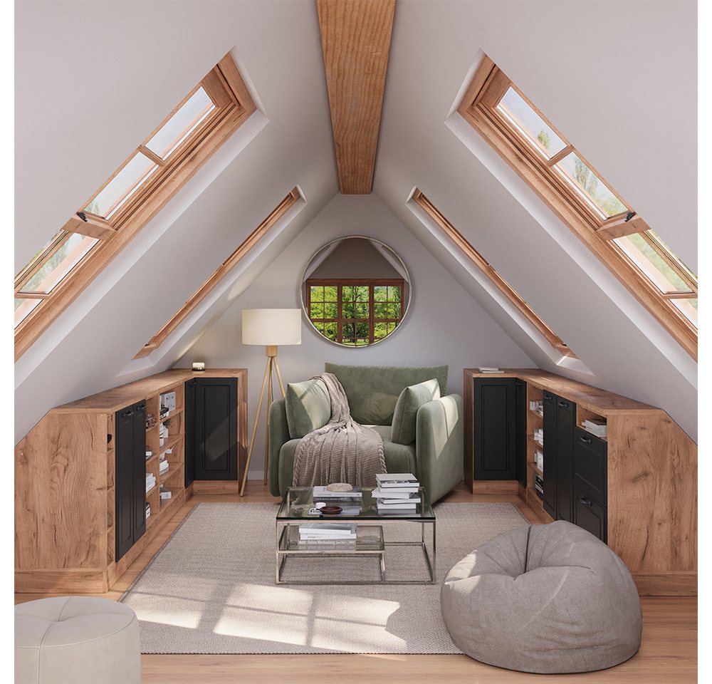 Vicco Kommode Rion, Anthrazit Landhaus/Goldkraft Eiche, 80 x 81.6 cm mit 2 Türen... (1 St) Bild 5