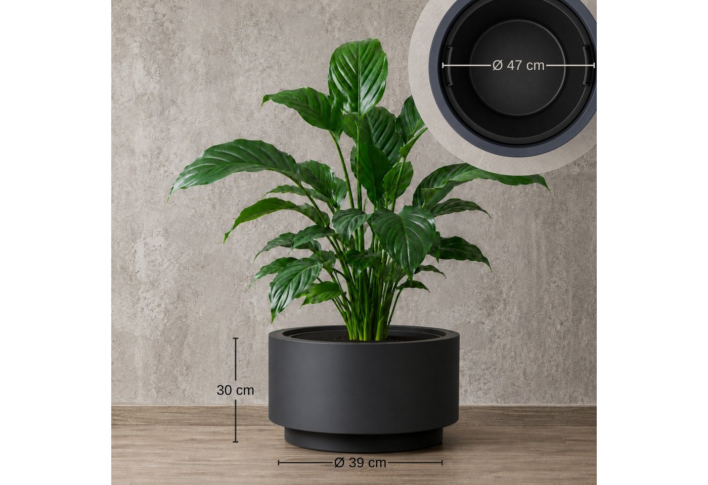 matches21 HOME & HOBBY Blumentopf Großer außen Blumentopf NIVO rund 47 x 30 cm anthrazit (2 St), Moderner Pflanztopf Outdoor Pflanzkübel wetterfest