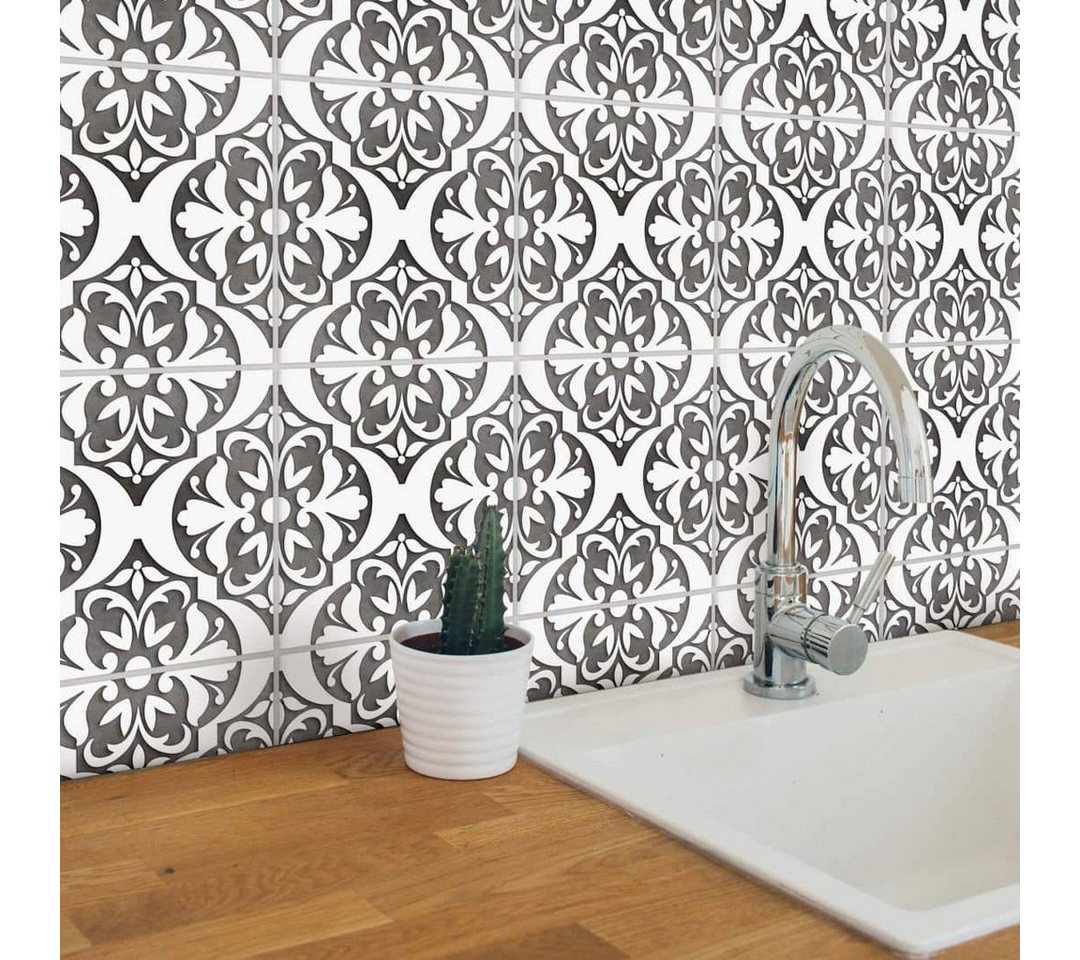 K&L Wall Art Fliesenaufkleber Marokkanische Ornamente, schwarz/weiß, selbstklebend, 12er Set