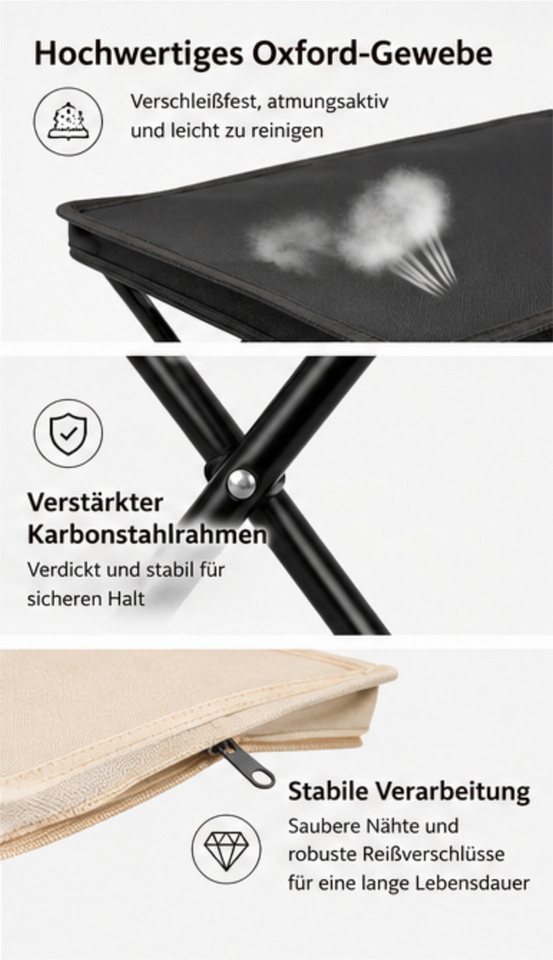 Jumpeak Klappstuhl Klappbarer Hocker, Handtaschen-Design, Tragbar, 100 kg, Outdoor, Gefaltet nur handygroß – ein Finger genügt zum Tragen