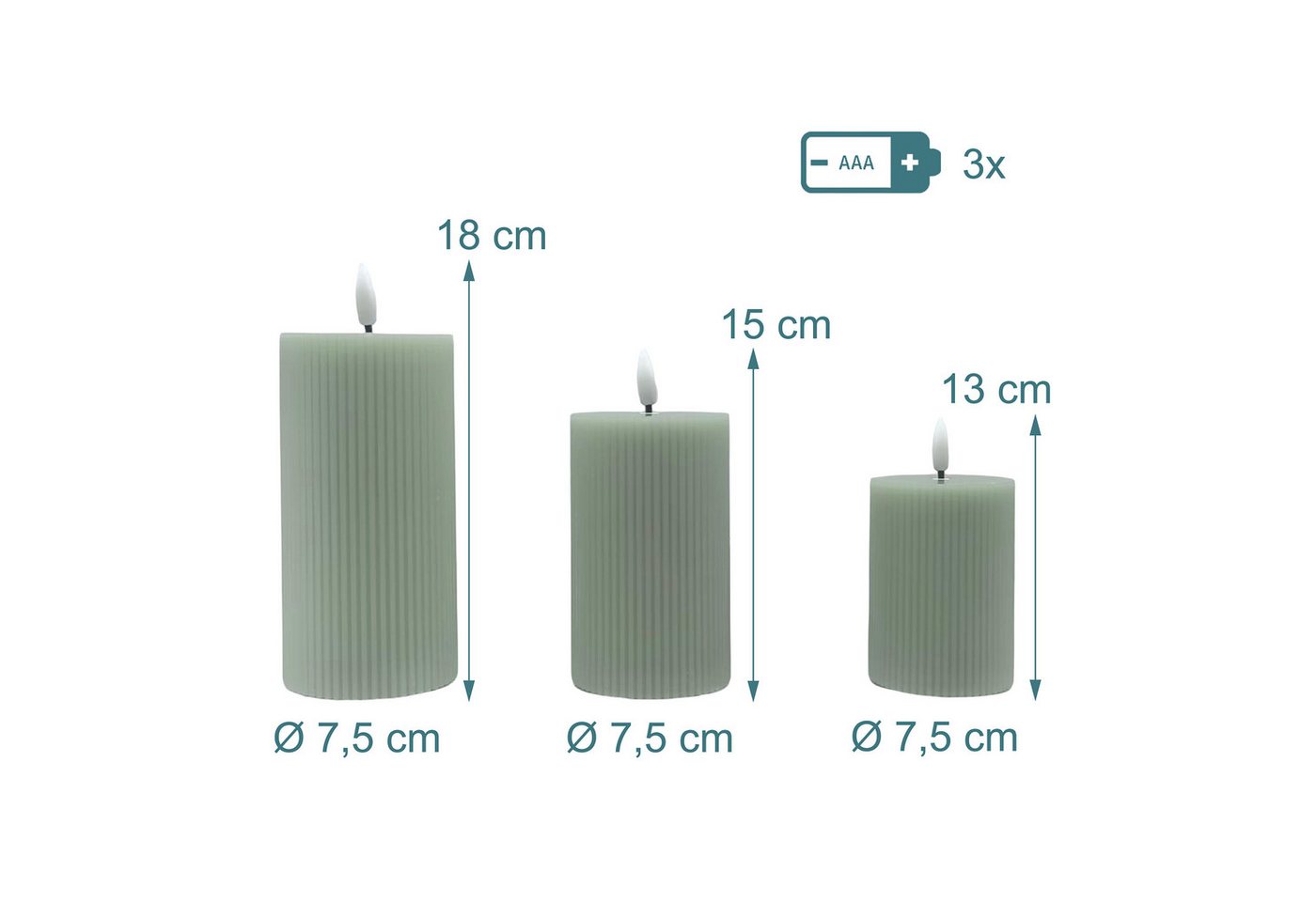 relaxdays LED-Kerze 3er Set, Salbei Bild 2