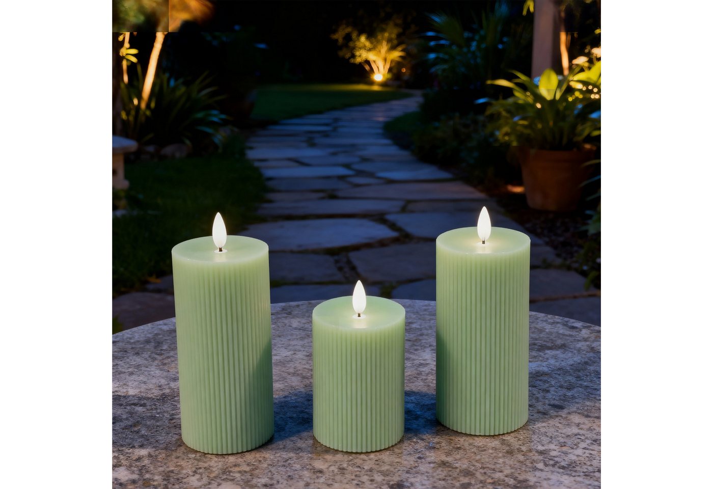relaxdays LED-Kerze 3er Set, Salbei Bild 5