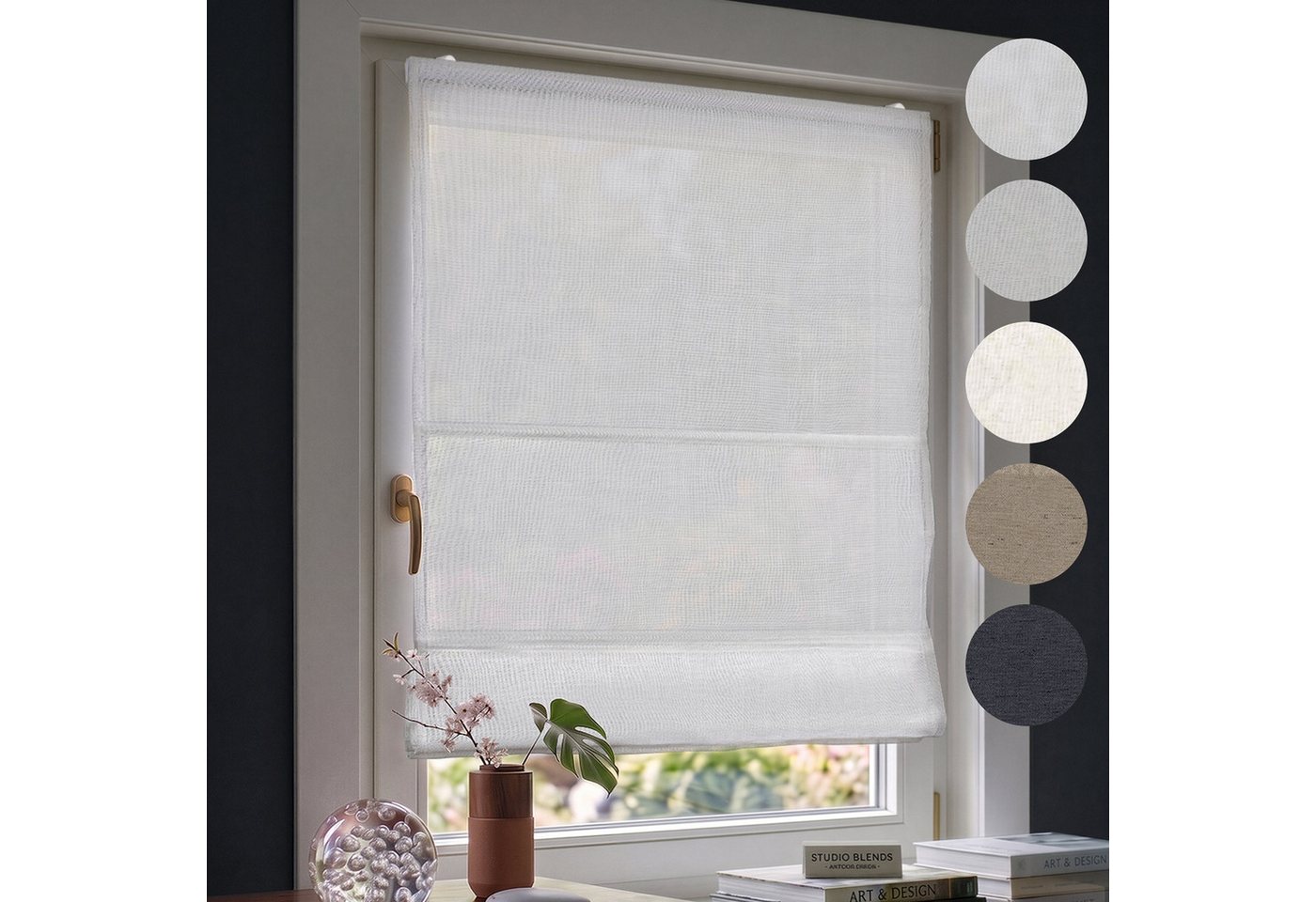 Victoria M. Raffrollo Klemmfix Ivora Premium Raffrollo 40x130cm Weiß Blickdicht, mit Klemmträger, ohne Bohren, freihängend, Ohne Bohren