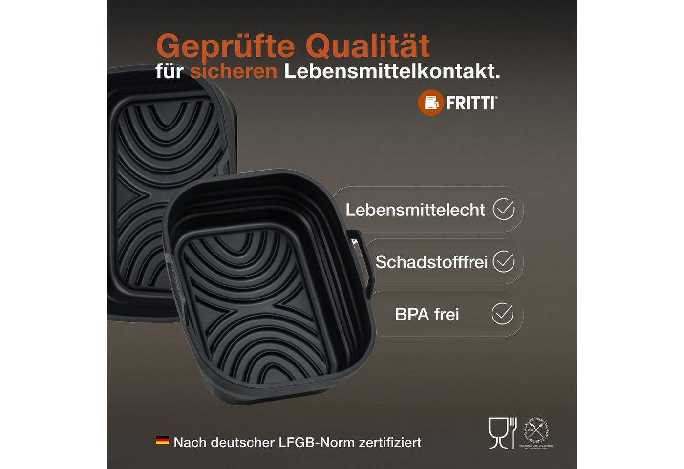 FRITTI Silikonform Silikonform für Heißluftfritteuse – Passend für Ninja Foodi Max, (Set), 2er-Set, BPA-frei, Rillenboden, 3er-Set, BPA-frei, Rechteckform