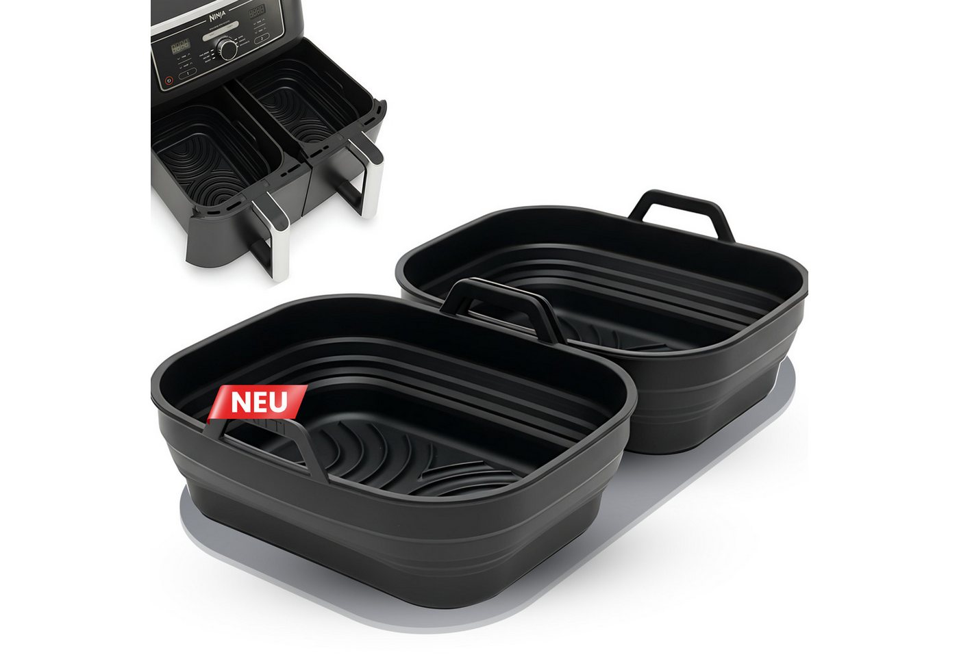 FRITTI Silikonform Silikonform für Heißluftfritteuse – Passend für Ninja Foodi Max, (Set), 2er-Set, BPA-frei, Rillenboden, 3er-Set, BPA-frei, Rechteckform Bild 2
