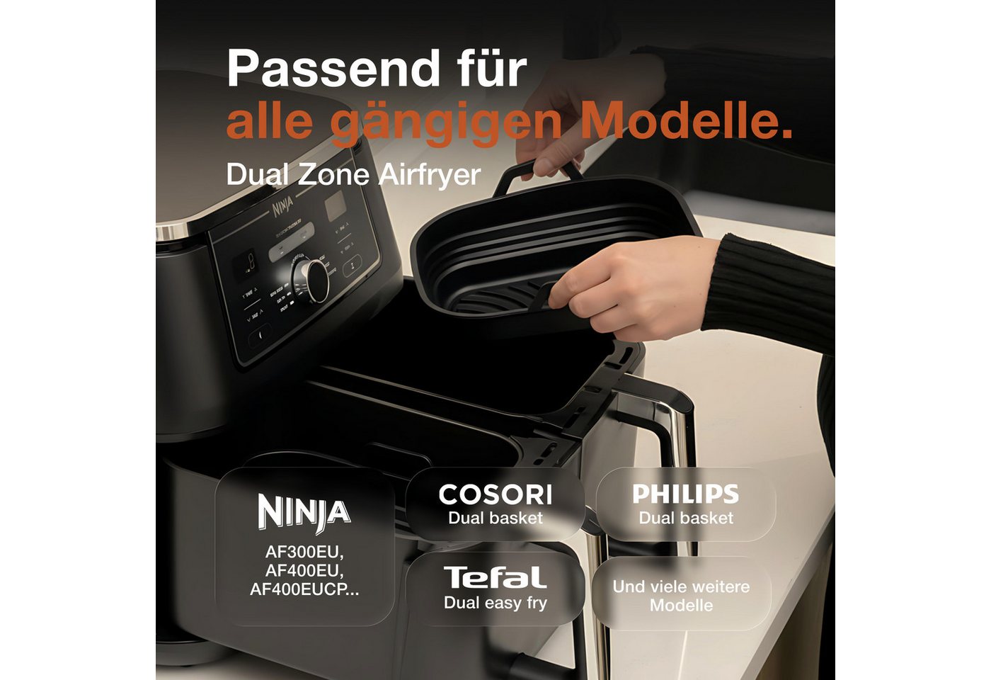 FRITTI Silikonform Silikonform für Heißluftfritteuse – Passend für Ninja Foodi Max, (Set), 2er-Set, BPA-frei, Rillenboden, 3er-Set, BPA-frei, Rechteckform Bild 4