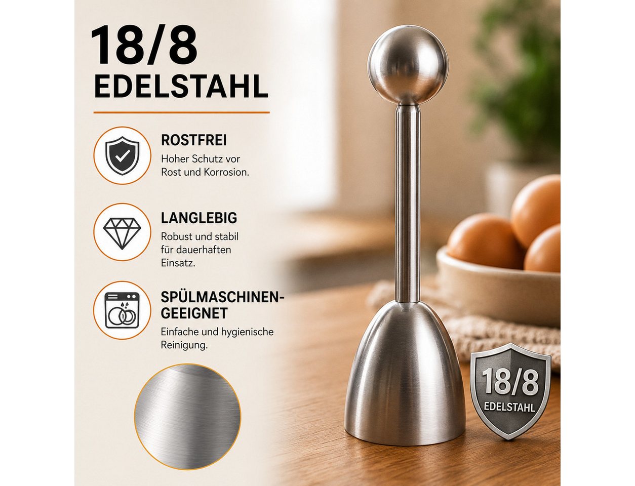 Topanbieter999 Eierköpfer rostfreier Edelstahl, sauberer Schalenschnitt, Federmechanismus, (1 Stück Eierköpfer), Spülmaschinengeeignet, Langlebig, für Haushalt und Gastronomie