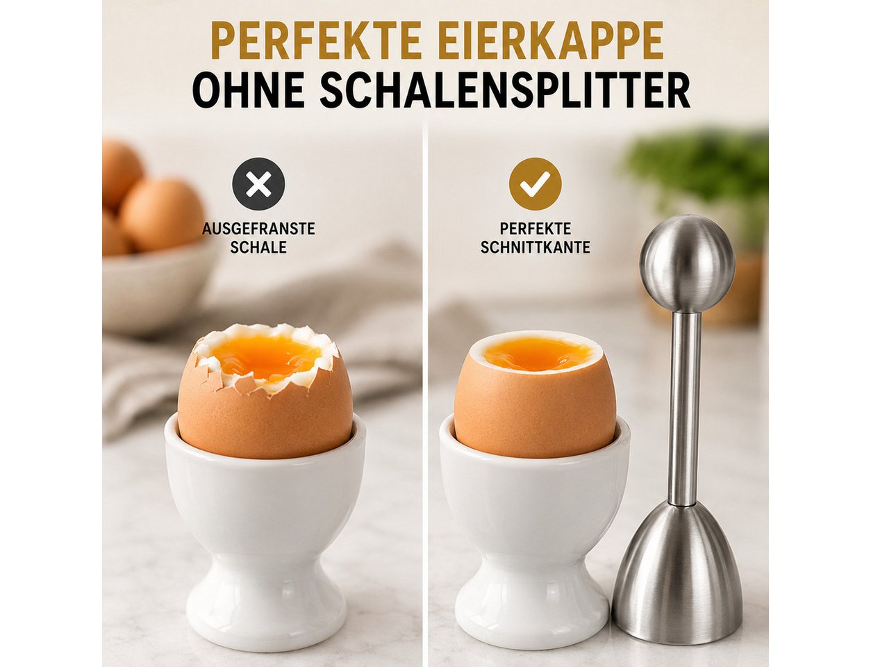 Topanbieter999 Eierköpfer rostfreier Edelstahl, sauberer Schalenschnitt, Federmechanismus, (1 Stück Eierköpfer), Spülmaschinengeeignet, Langlebig, für Haushalt und Gastronomie Bild 2