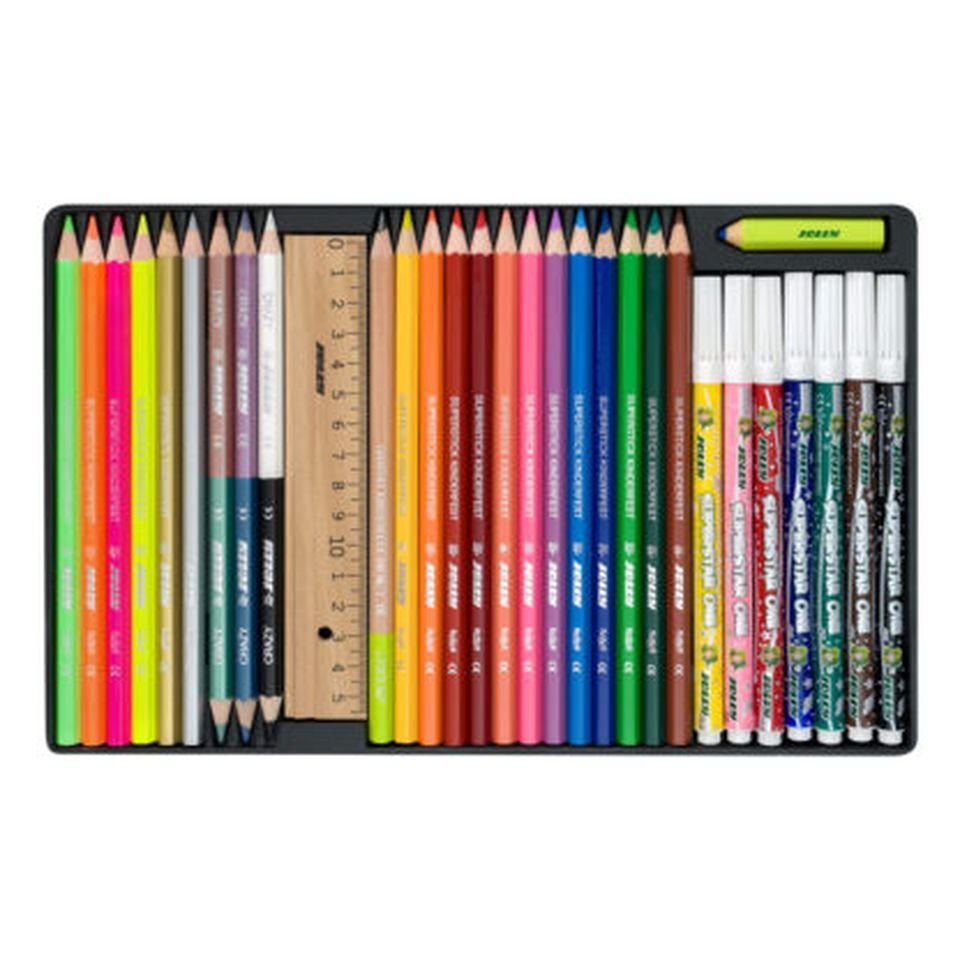 JOLLY Kreativset Back2School-Boxx, (31-tlg), Schulset mit Buntstiften, Bleistift, Lineal und Radierer