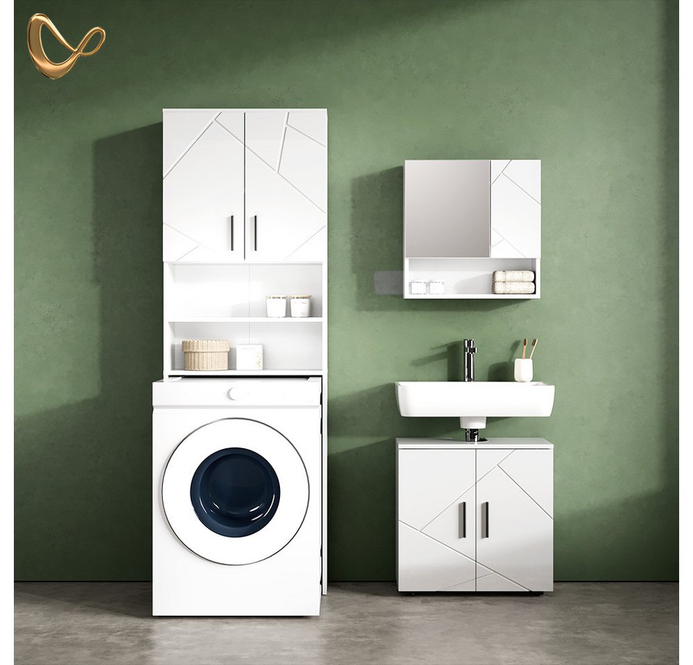 Livinity® Waschmaschinenumbauschrank Ronco, Weiß Hochglanz, 64 x 190.5 cm (1-St) Bild 5