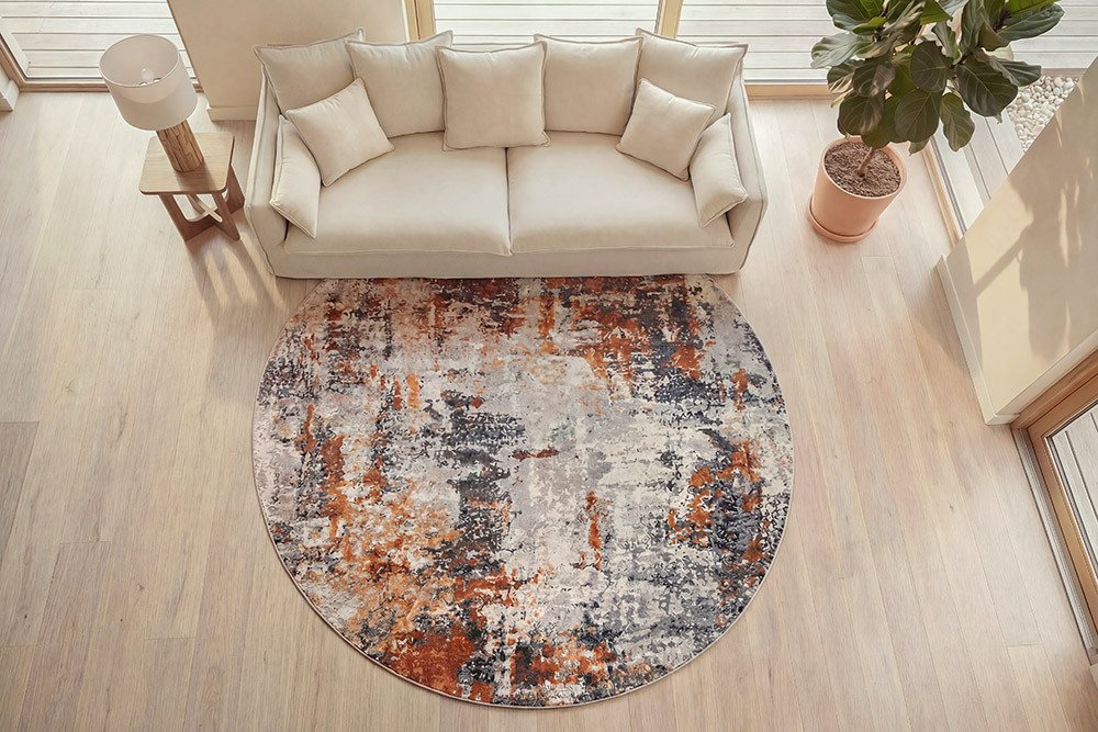 riess-ambiente Designteppich MODERN ART 150cm beige/grau/kupfer - Polyester, Kurzflor, Indoor, rund, rund, Höhe: 0.7 mm, Matte mit kunstvollem Muster - ideal für minimalistische Einrichtung Bild 2
