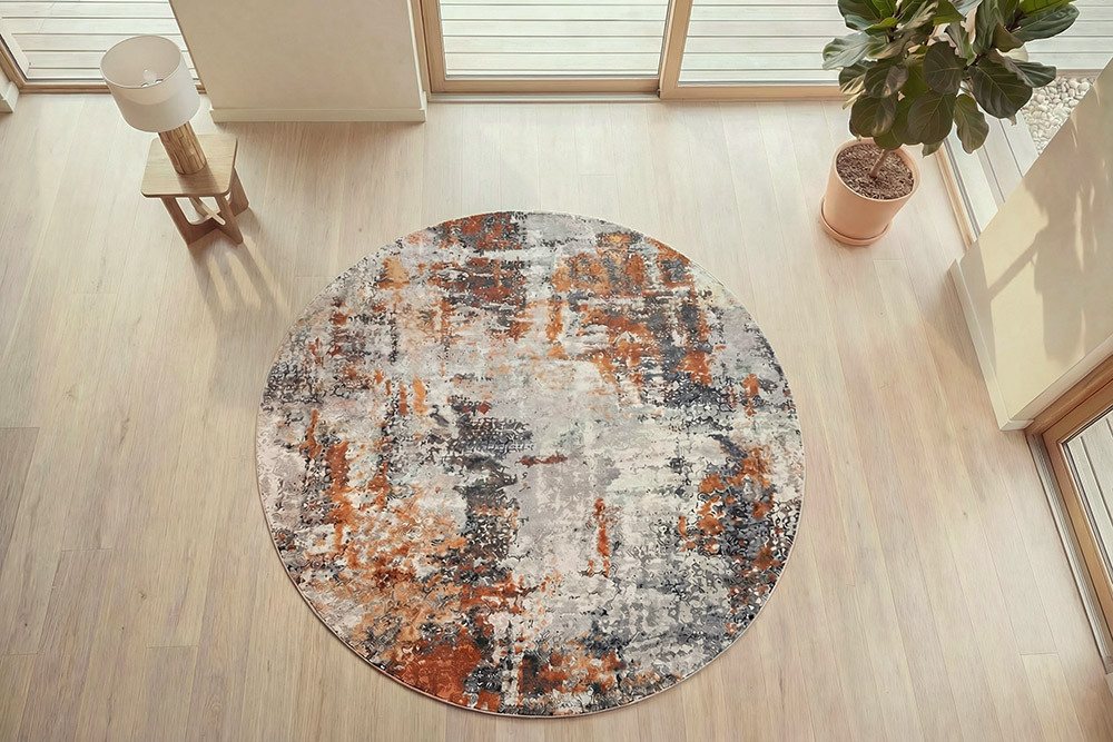 riess-ambiente Designteppich MODERN ART 150cm beige/grau/kupfer - Polyester, Kurzflor, Indoor, rund, rund, Höhe: 0.7 mm, Matte mit kunstvollem Muster - ideal für minimalistische Einrichtung Bild 3