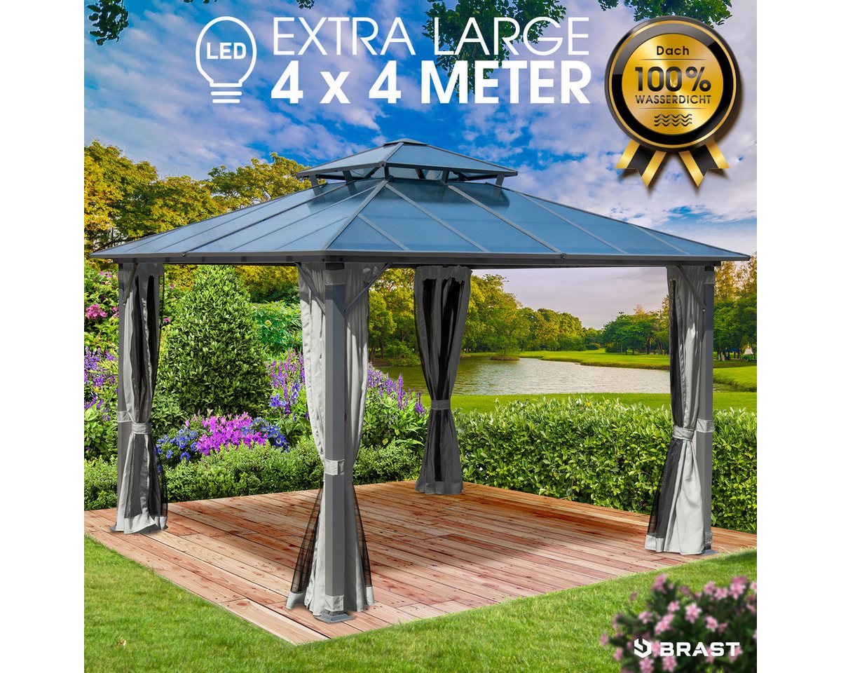 BRAST Pavillon Aluminium Pagode 4x4m inkl. Moskitonetz, festes Dach wasserdicht UV-Schutz Bild 5