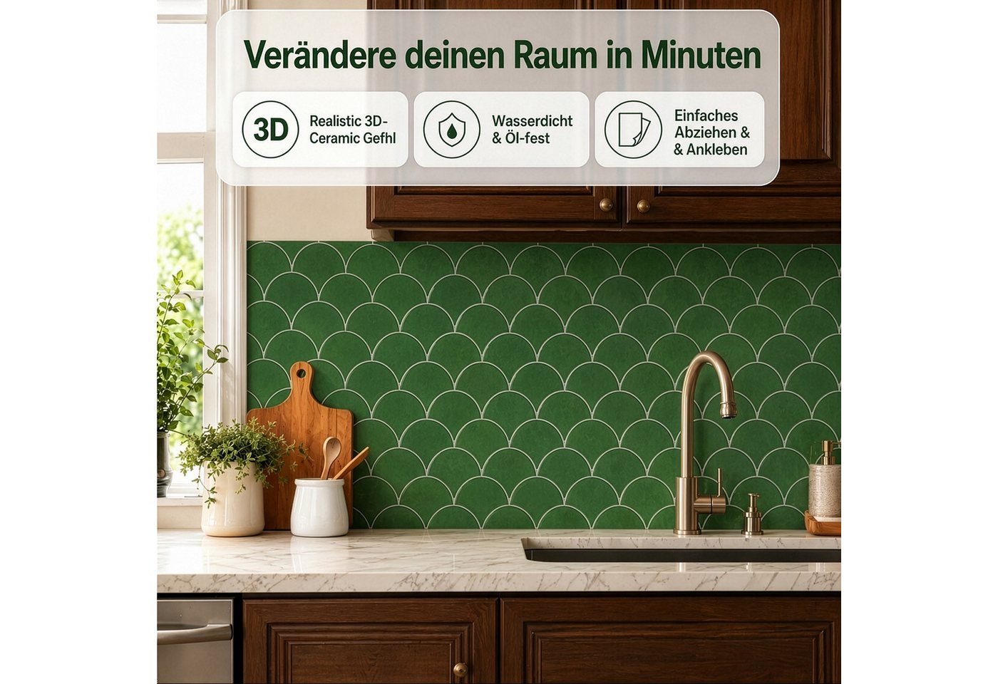 Youyijia Fliesenaufkleber Selbstklebende Wandfliesen Fischschuppen, 3D Fliesenaufkleber Küche (10 St)