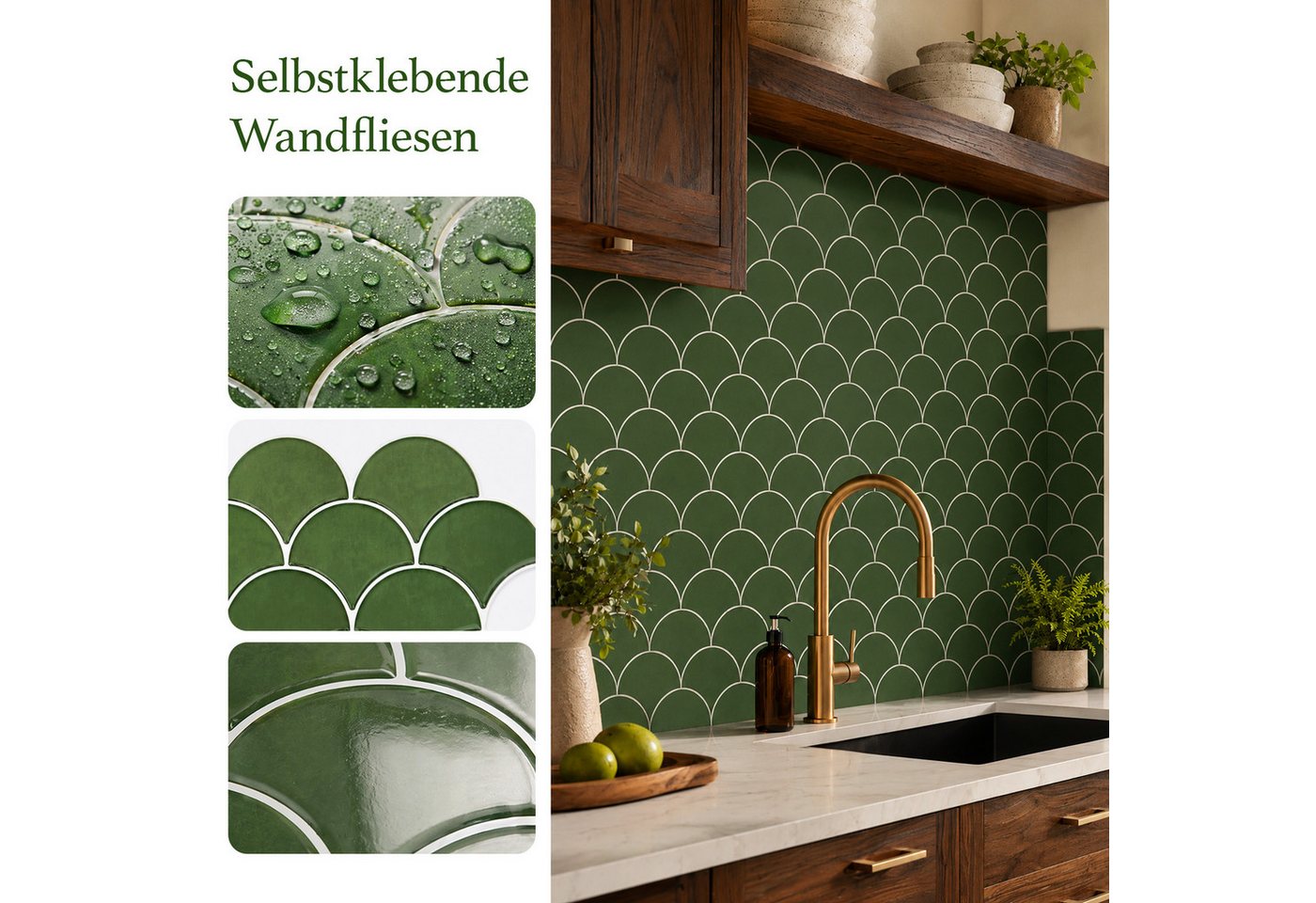 Youyijia Fliesenaufkleber Selbstklebende Wandfliesen Fischschuppen, 3D Fliesenaufkleber Küche (10 St) Bild 4