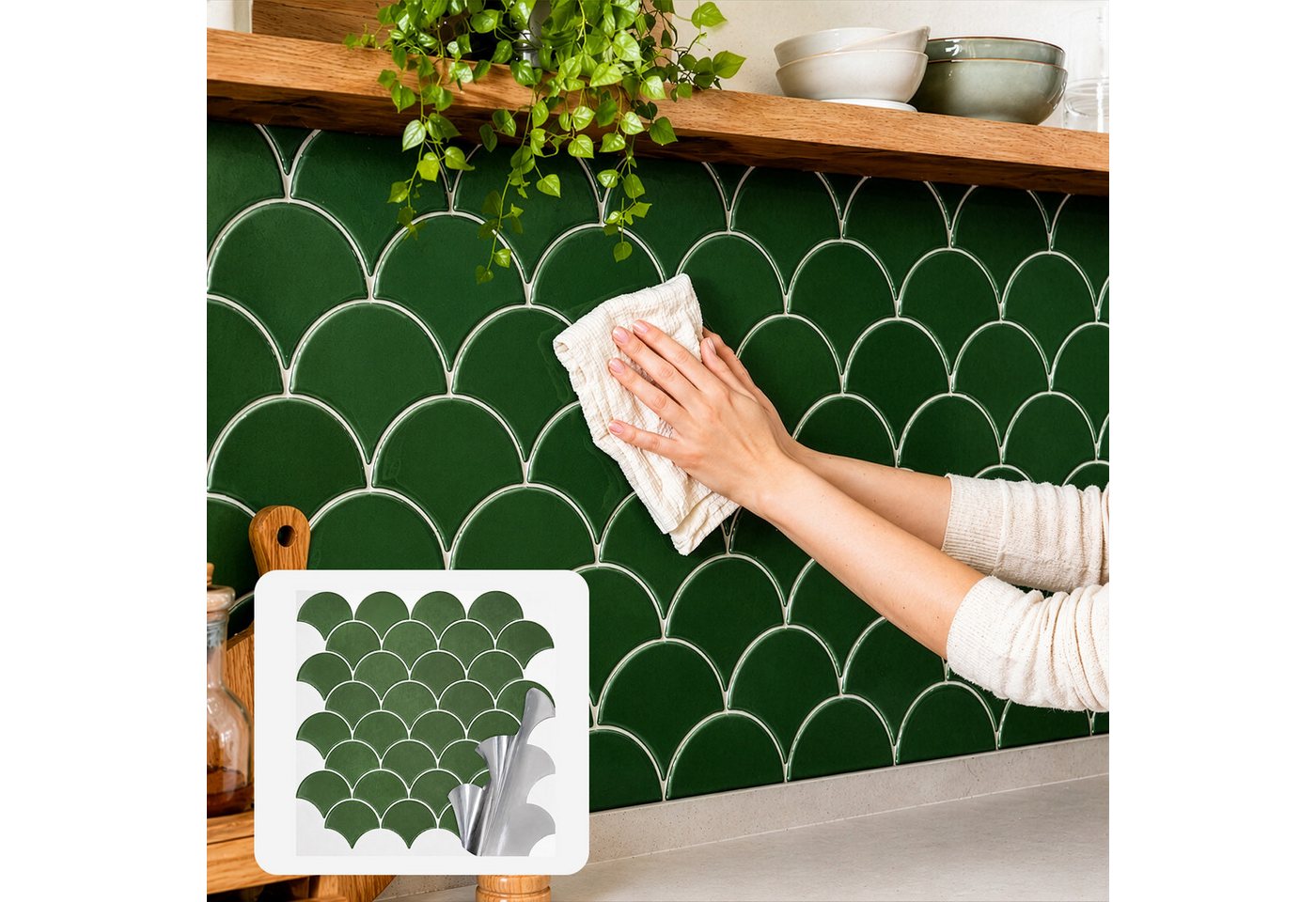 Youyijia Fliesenaufkleber Selbstklebende Wandfliesen Fischschuppen, 3D Fliesenaufkleber Küche (10 St) Bild 5