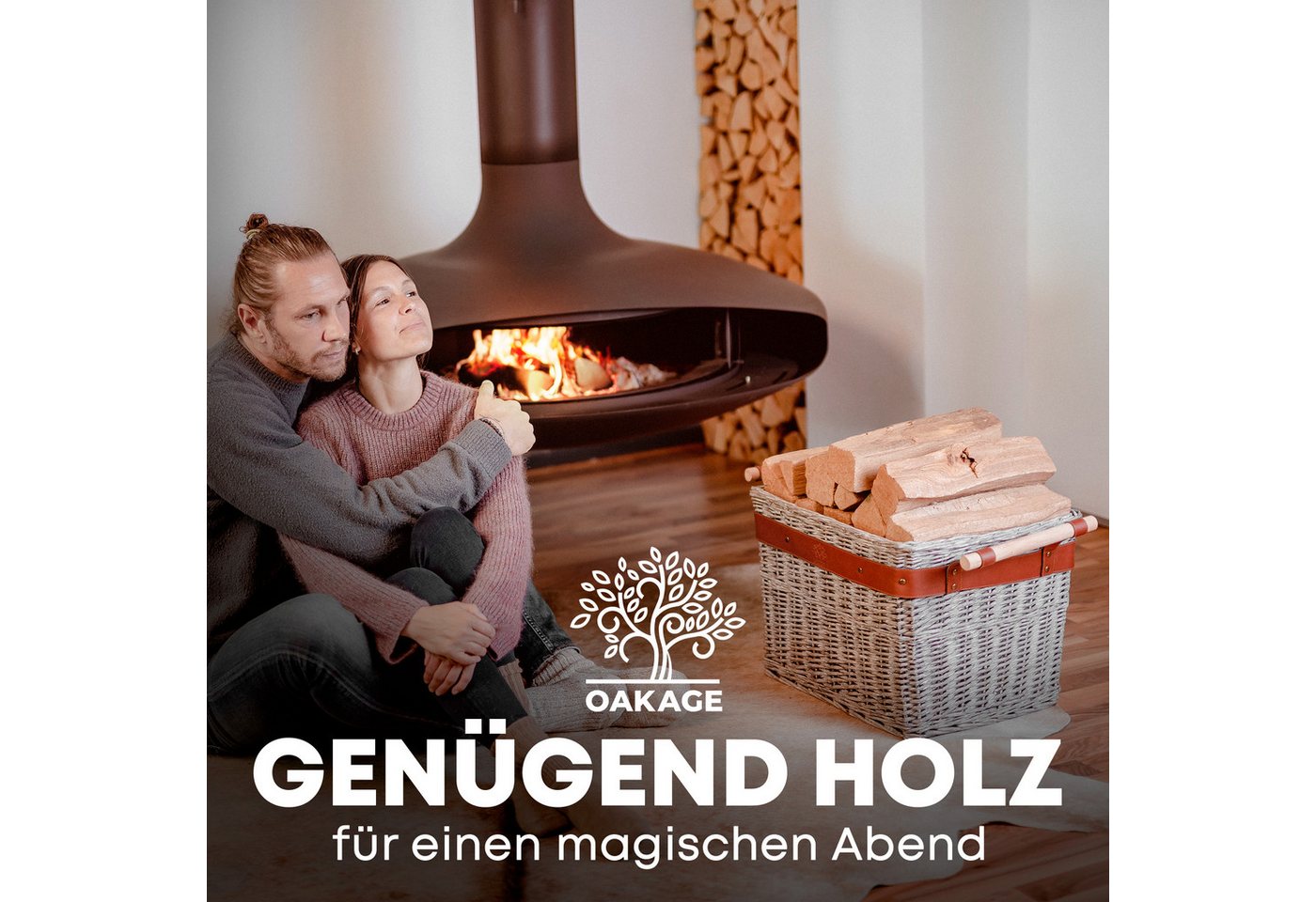 OAKAGE Kaminholzkorb Weidenkorb für Kaminholz Groß Feuerholzkorb Kaminkorb, schmutzabweisendes Innenfutter Bild 2