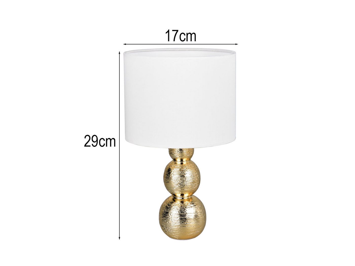 Reality Leuchten LED Nachttischlampe aus Keramik mit Stoffschirm Weiß H: 29cm, Dimmfunktion, LED wechselbar, warmweiß, Tischlampe Design-klassiker Lampenschirm Stoff & Lampenfuß Gold Bild 3