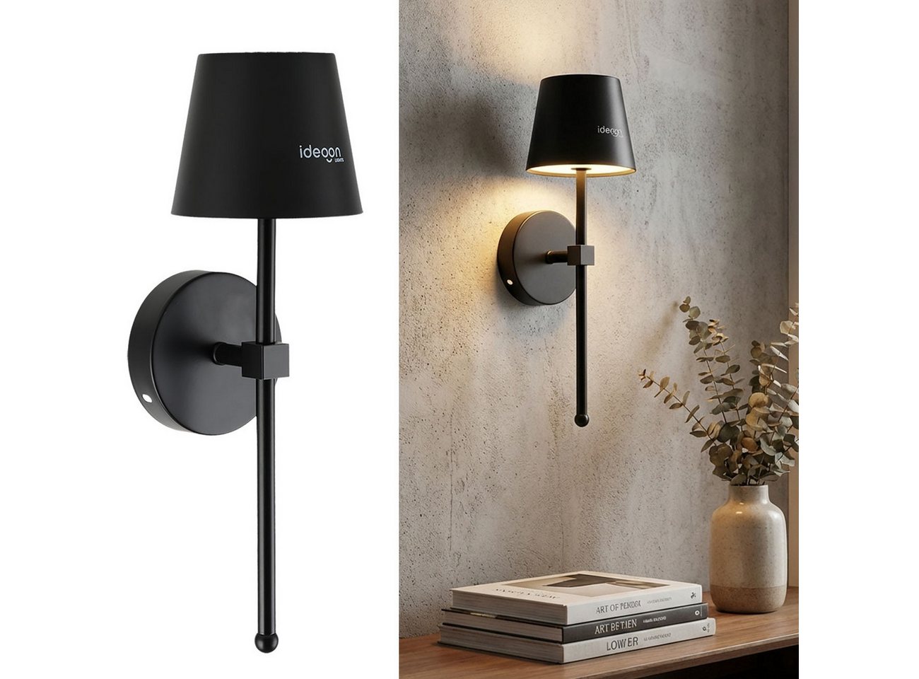 shop'n smile ideoon LED Wandleuchte Kabellose LED Wandleuchte Akku dimmbar Timer & Touch-Sensor Ø 11 cm, 44 hochwertige LEDs, Warmweiß Neutralweiß Kaltweiß, 3-stufig dimmbar/Ladezeit ca. 5–6 Std./in Schwarz