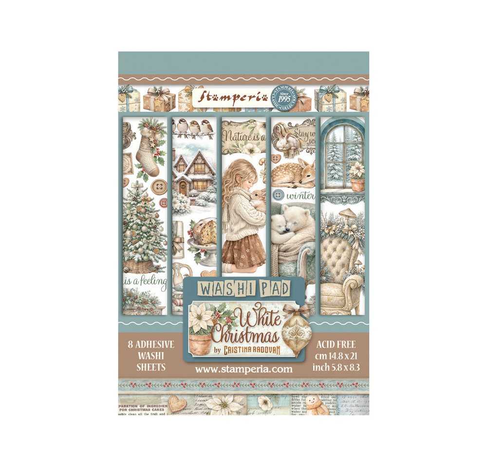 Stamperia Aufkleber White Christmas, 8 Blatt, DINA5