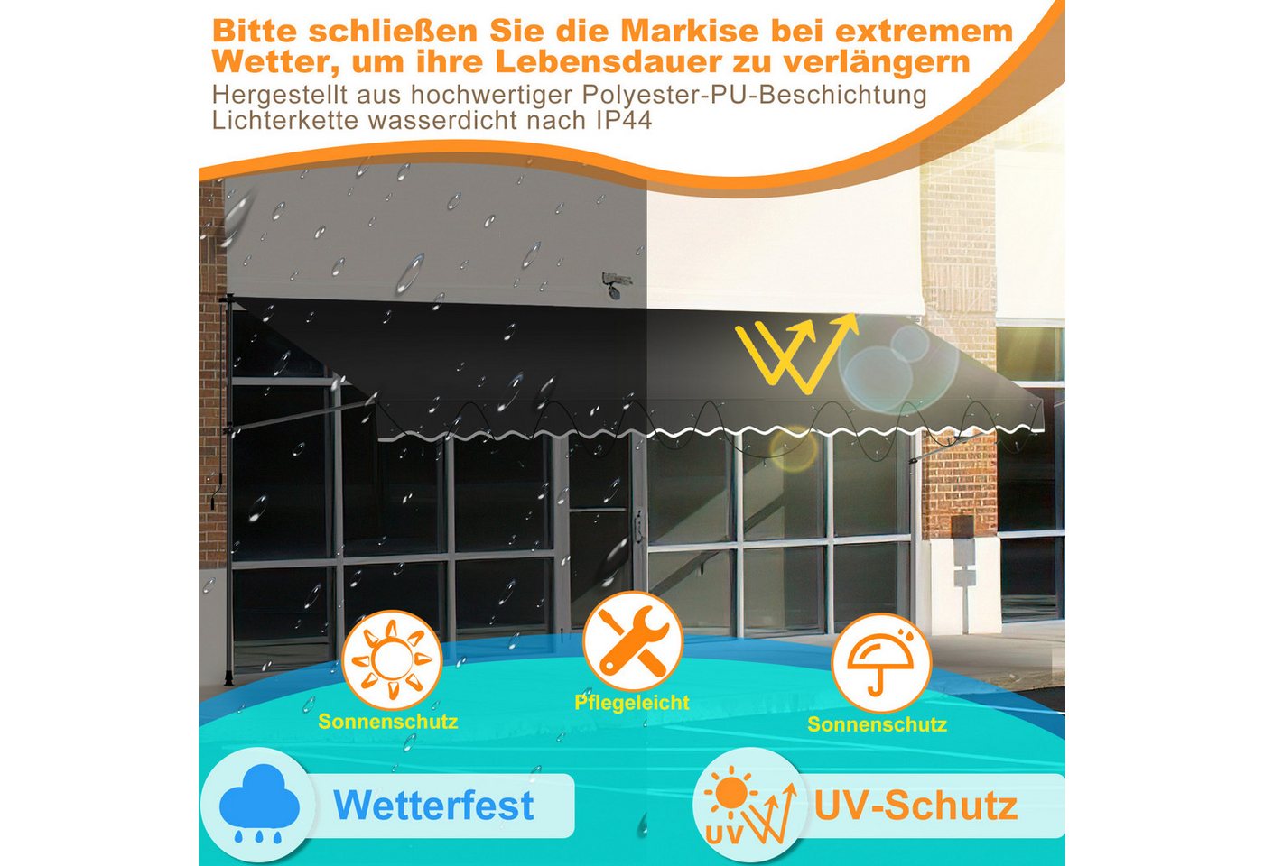 Clanmacy Klemmmarkise Klemmmarkise mit LED 300cm Balkonmarkise Markise mit Handkurbel Grau Bild 2