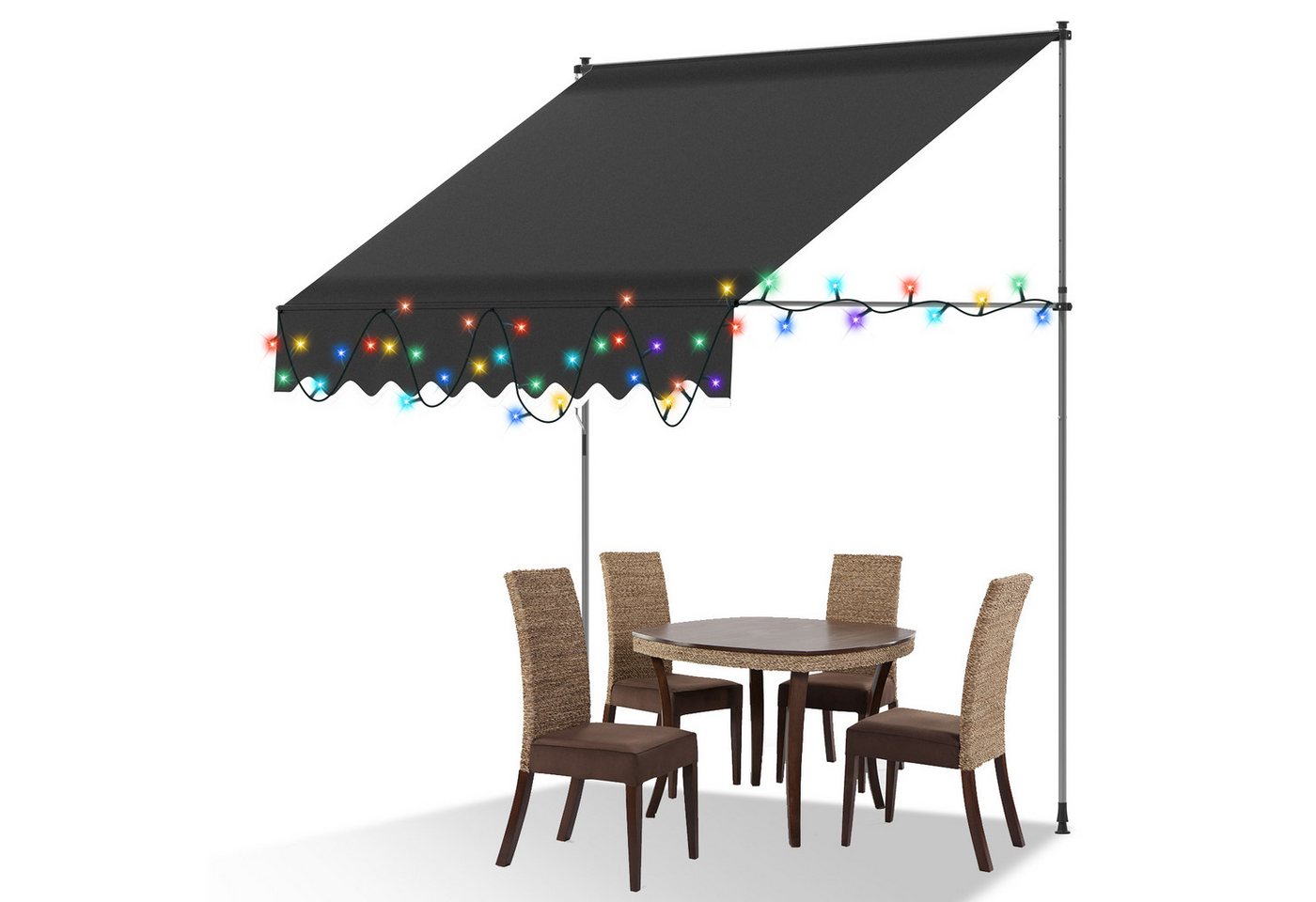 Clanmacy Klemmmarkise Klemmmarkise mit LED 300cm Balkonmarkise Markise mit Handkurbel Grau Bild 3