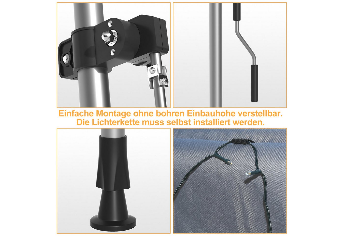Clanmacy Klemmmarkise Klemmmarkise mit LED 300cm Balkonmarkise Markise mit Handkurbel Grau Bild 5
