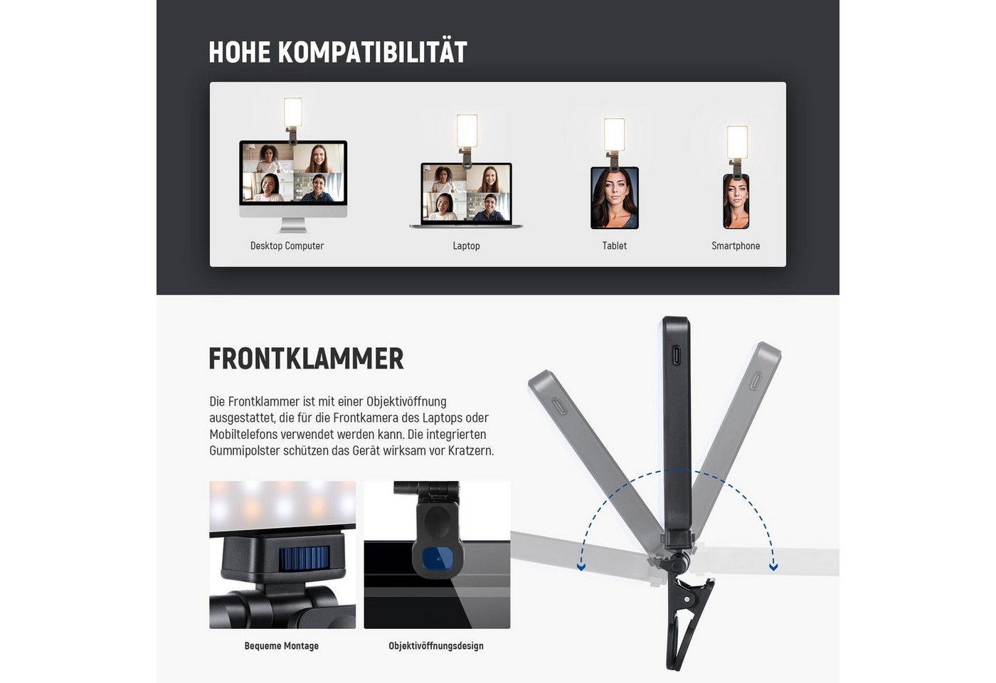 Neewer Videoleuchte BL120B LED Selfie Light CRI95+ 2500-9000K für iPhone & Webcam, passt an Smartphones,Tablets oder PCs