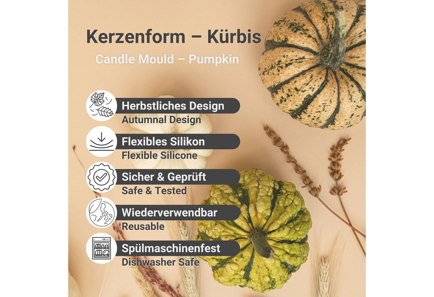 DistrEbution Silikonform Kürbis – Flexible Kürbisform für DIY Herbstkerzen Bild 5