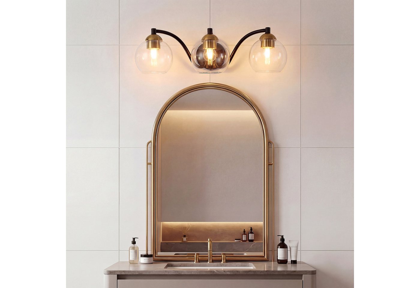 Tribesigns Wandleuchte Moderne Wandleuchte Badezimmer, 3-flammige Kugelglas Wandlampe,dimmbar