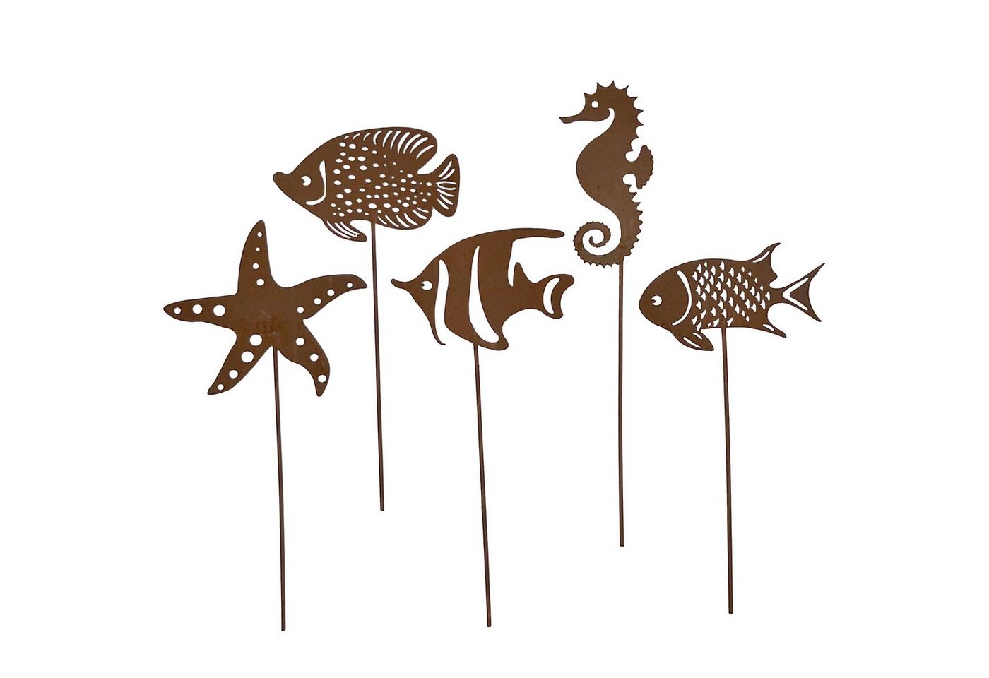 UNUS GARDEN Gartenstecker Stecker Rost mit Fischen Seestern und Seepferdchen