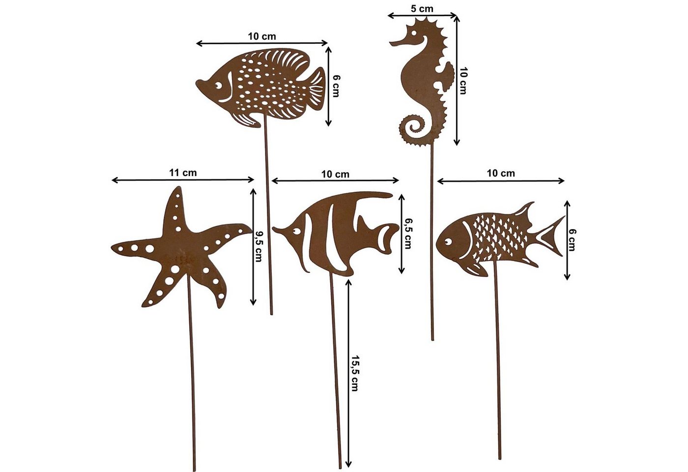 UNUS GARDEN Gartenstecker Stecker Rost mit Fischen Seestern und Seepferdchen Bild 3