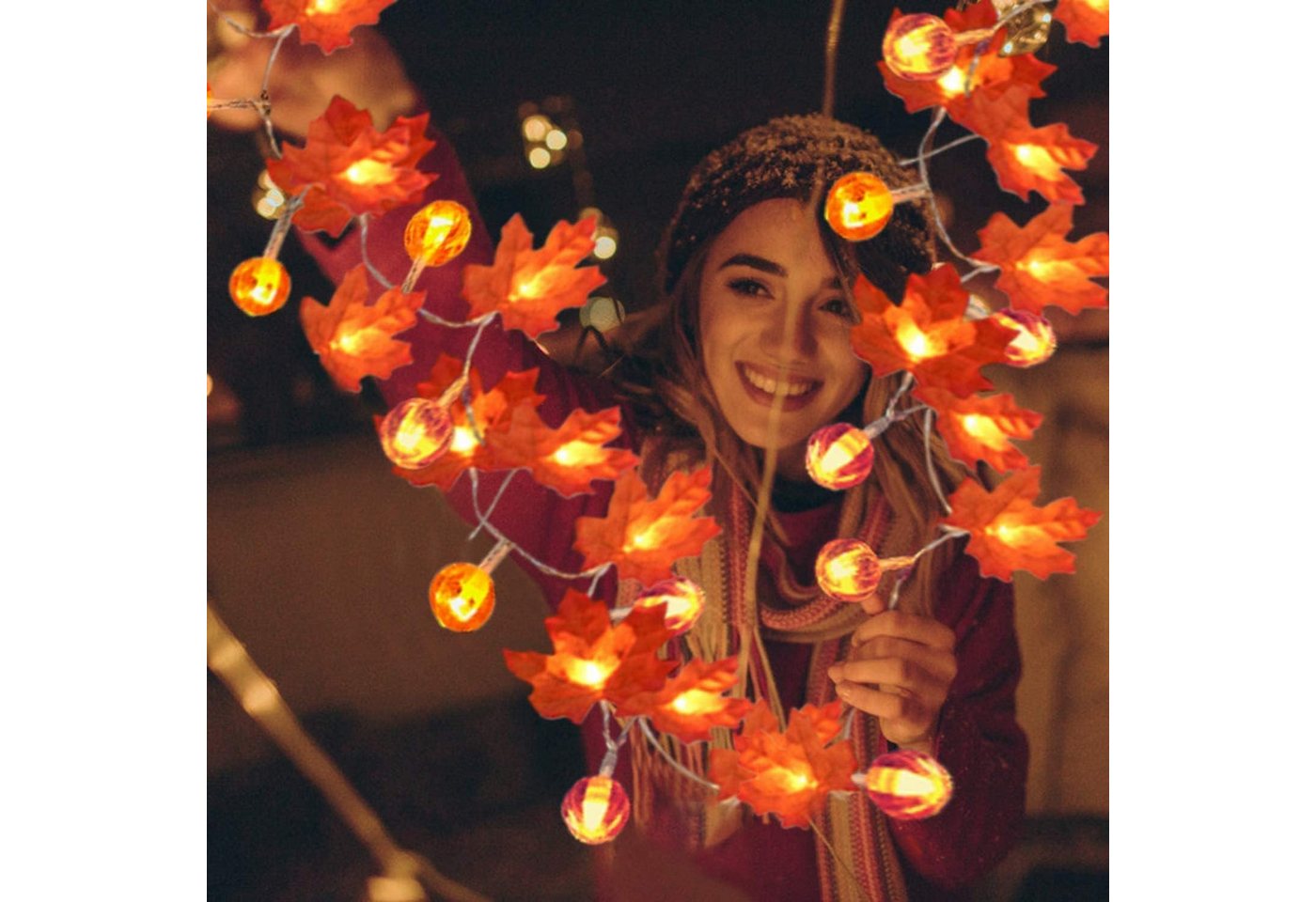 Coonoor LED-Lichterkette 3M 20LED Halloween Deko Herbst Ahornblatt Girlande Lichterkette, für Halloween Theme Erntedankfest Weihnachtsfeiern