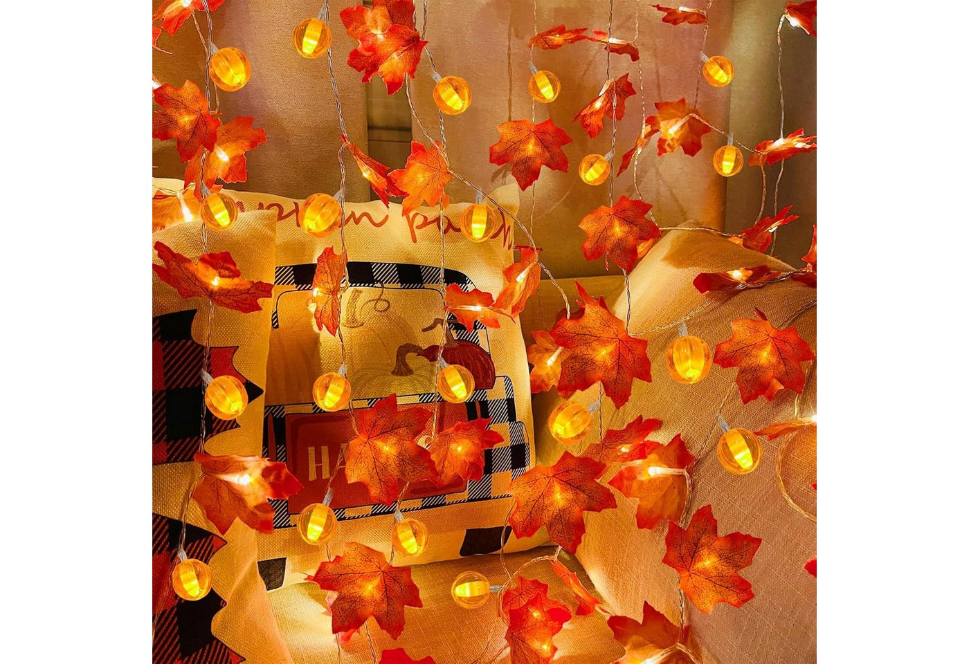 Coonoor LED-Lichterkette 3M 20LED Halloween Deko Herbst Ahornblatt Girlande Lichterkette, für Halloween Theme Erntedankfest Weihnachtsfeiern Bild 2