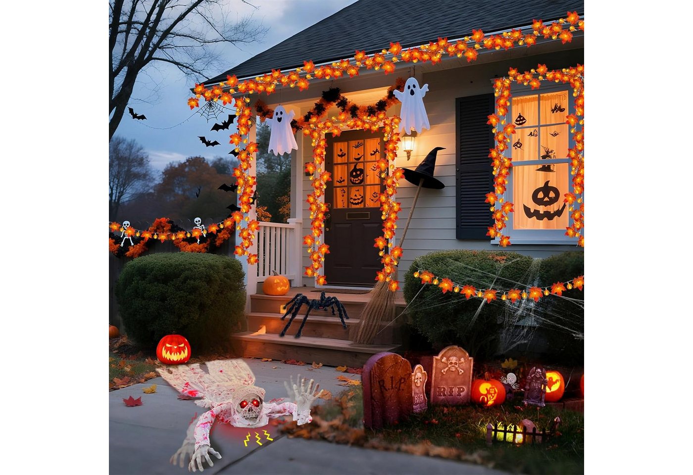 Coonoor LED-Lichterkette 3M 20LED Halloween Deko Herbst Ahornblatt Girlande Lichterkette, für Halloween Theme Erntedankfest Weihnachtsfeiern Bild 5