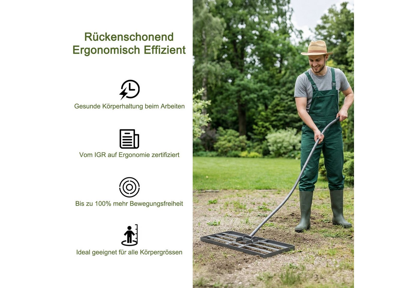 Youyijia Gartenrechen Ergonomischer Rasenrechen mit Klicksystem,Rasenrechen, Gartenrechen
