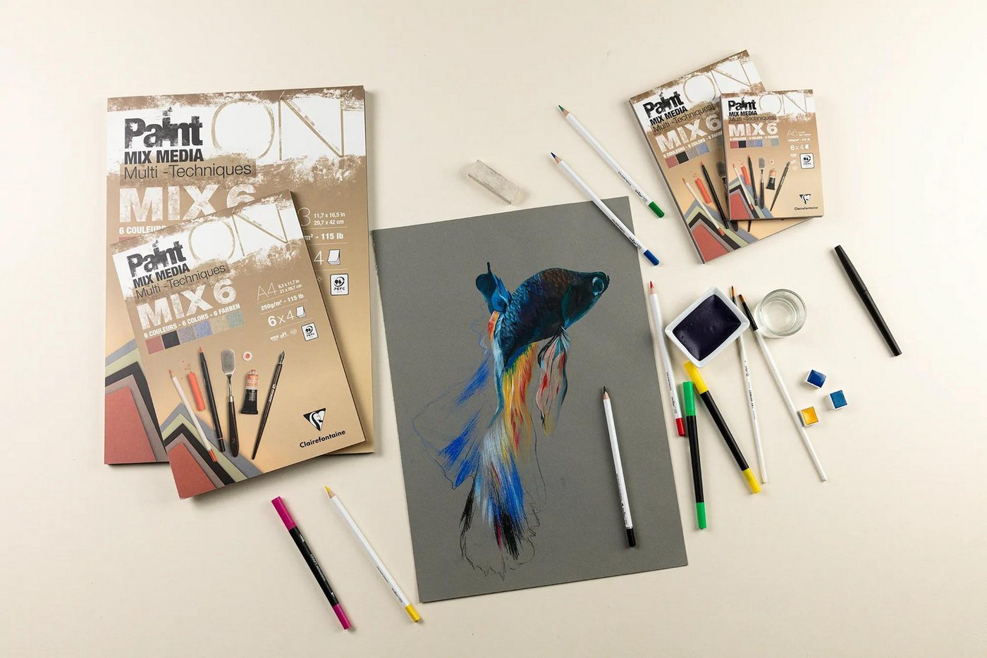 CLAIREFONTAINE Zeichenpapier 4x PaintON-MIX6 24 Blatt 6x4Bl A5 976014C, Block