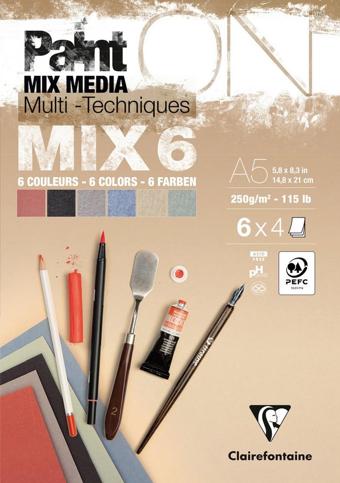 CLAIREFONTAINE Zeichenpapier 4x PaintON-MIX6 24 Blatt 6x4Bl A5 976014C, Block Bild 3
