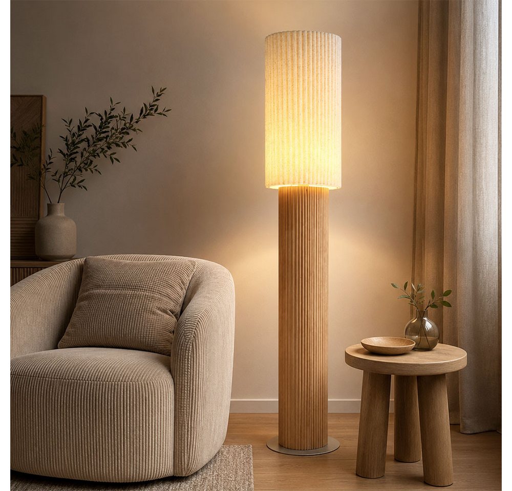 GLOBO LIGHTING Stehlampe, Leuchtmittel inklusive, Warmweiß, LED Stehleuchte Stehlampe Leseleuchte Holz Textil Braun Fußschalter Bild 3