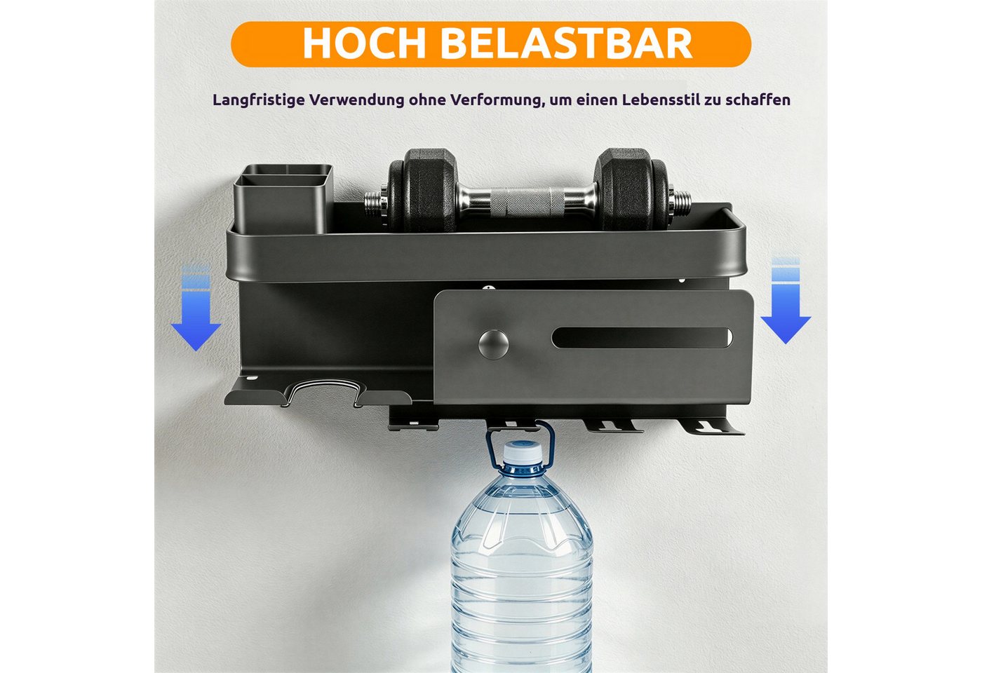 BlingBin Duschablage Metall Wandregal Badezimmer, Halter mit 4 Zahnbürstenbechern, 1er Set 1-tlg., für Föhn & elektrische Zahnbürsten am Waschbecken