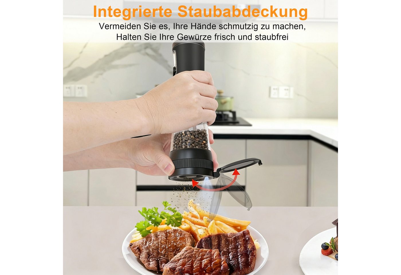 Fyrove Salz-/Pfeffermühle Salz und Pfeffermühle Salzmühle 2er Set Elektrisch USB Aufladbar (Wiederaufladbar, LED Beleuchtung, mit einstellbarem Keramikmahlwerk, Reinigungsbürste Bürste), für BBQ, Restaurant, Küche