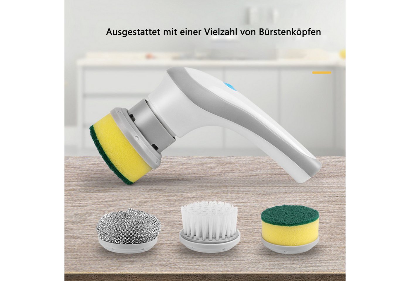 KINSI Elektro-Oberflächenbürste Elektrische Reinigungsbürste für die Küche - 6-in-1 Set, mit Aufsätzen für Backofen, Gemüse & hartnäckigen Schmutz