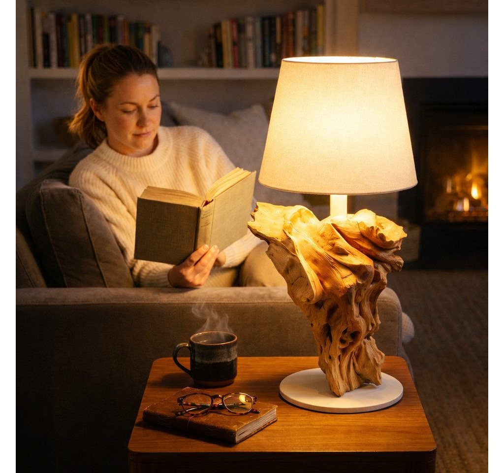 Möbel Bressmer Tischleuchte SERATreibholz-Tischlampe,LED Akku kabellostischleucht,lampshade 20 cm.