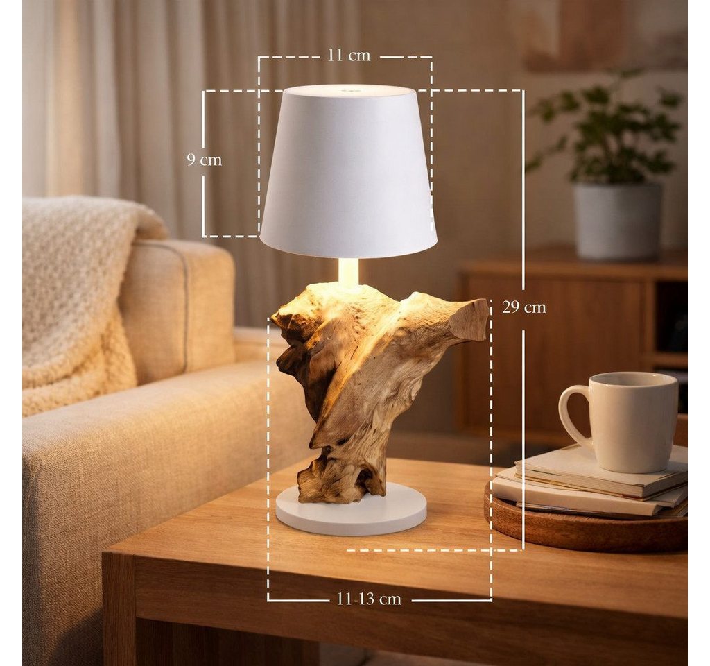 Möbel Bressmer Tischleuchte SERATreibholz-Tischlampe,LED Akku kabellostischleucht,lampshade 20 cm. Bild 4