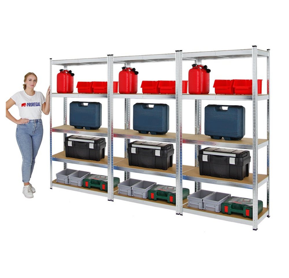 PROREGAL® Schwerlastregal MegaDeal Garagenregal Steckregal Lagerregal RAGNAR mit 5 Ebenen, 3-tlg., Robustes Lastenregal Garagenregal Werkstattregal Kellerregal Bild 5