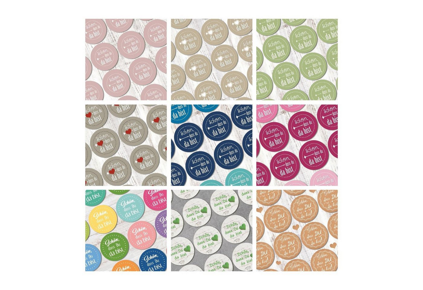 Logbuch-Verlag Aufkleber Aufkleber Set 9 x 24 Sticker SCHÖN DASS DU DA BIST bunt Herz DIY