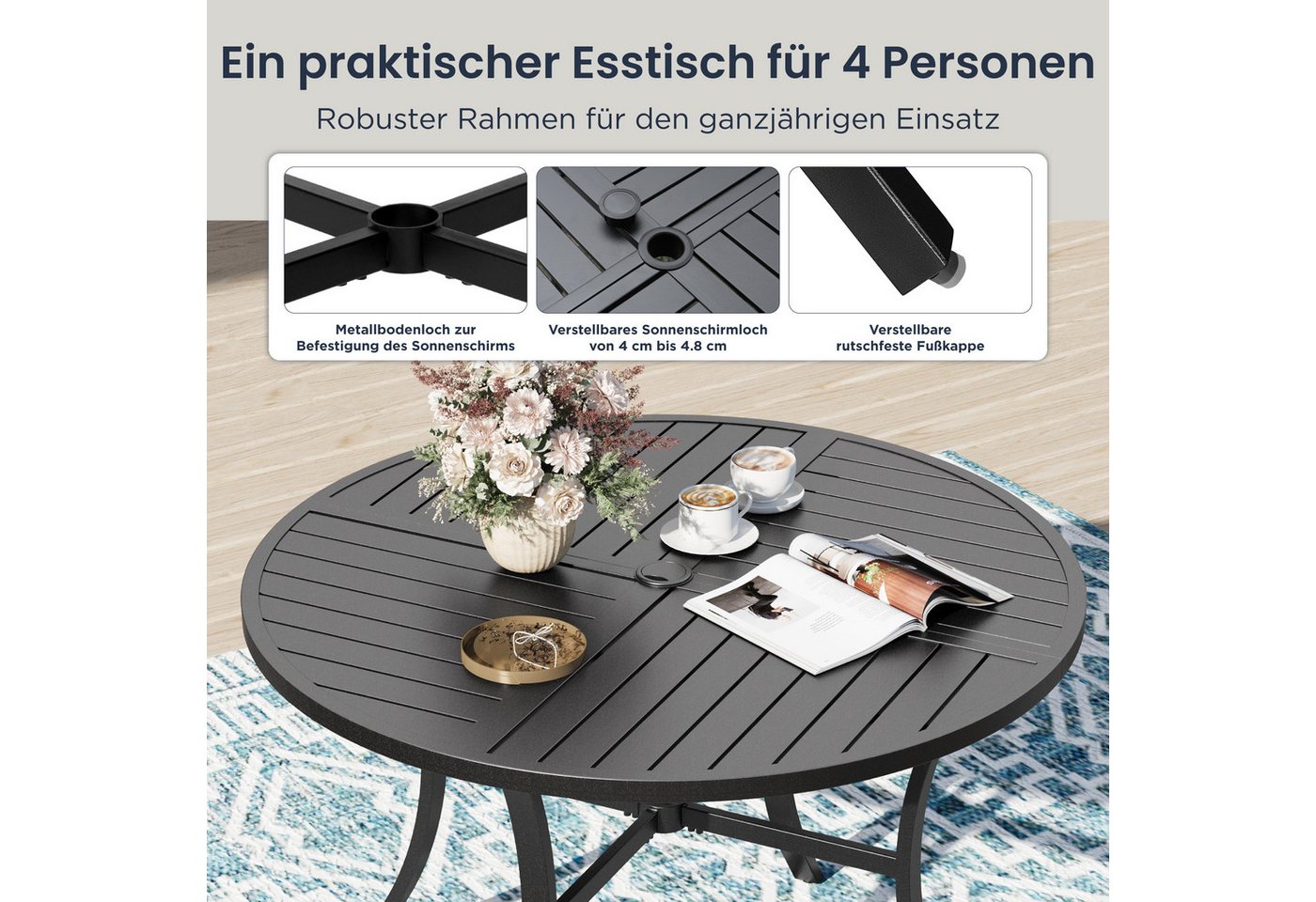 PHI VILLA Garten-Essgruppe, (5-teiliges Gartenmöbel Set Wetterfest, Gartentisch und 4 Textilene Stühle), Terrassenmöbel Sitzgruppe Outdoor für Balkon, Deck, Hof Bild 2