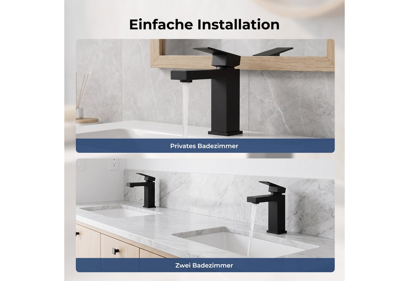 AKKEE Waschtischarmatur Wasserhahn Bad, Waschtischarmatur Schwarz Matt aus Messing Mischbatterie Waschbecken Wasserfall Waschtischarmatur Bild 5