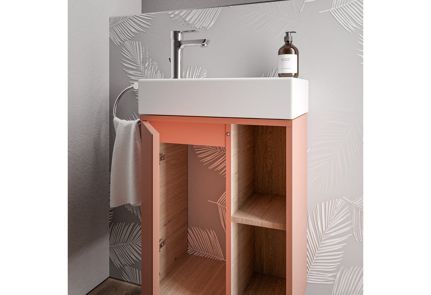 Bernstein Badmöbel-Set BELDIVO, (Set, Waschtischunterschrank 50 cm mit Waschbecken), Türanschlag links - Farbe wählbar - matt Bild 2