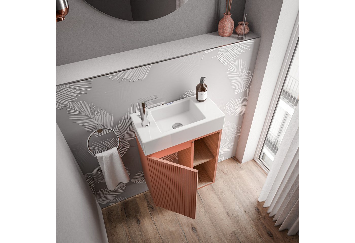 Bernstein Badmöbel-Set BELDIVO, (Set, Waschtischunterschrank 50 cm mit Waschbecken), Türanschlag links - Farbe wählbar - matt Bild 5